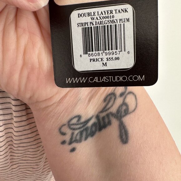 Calia By Carrie Underwood NWT Double Layer Tank Top Size Medium Pink Plum Stripe - Picture 4 of 5